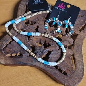 Paparazzi Turquoise and White Necklace Set